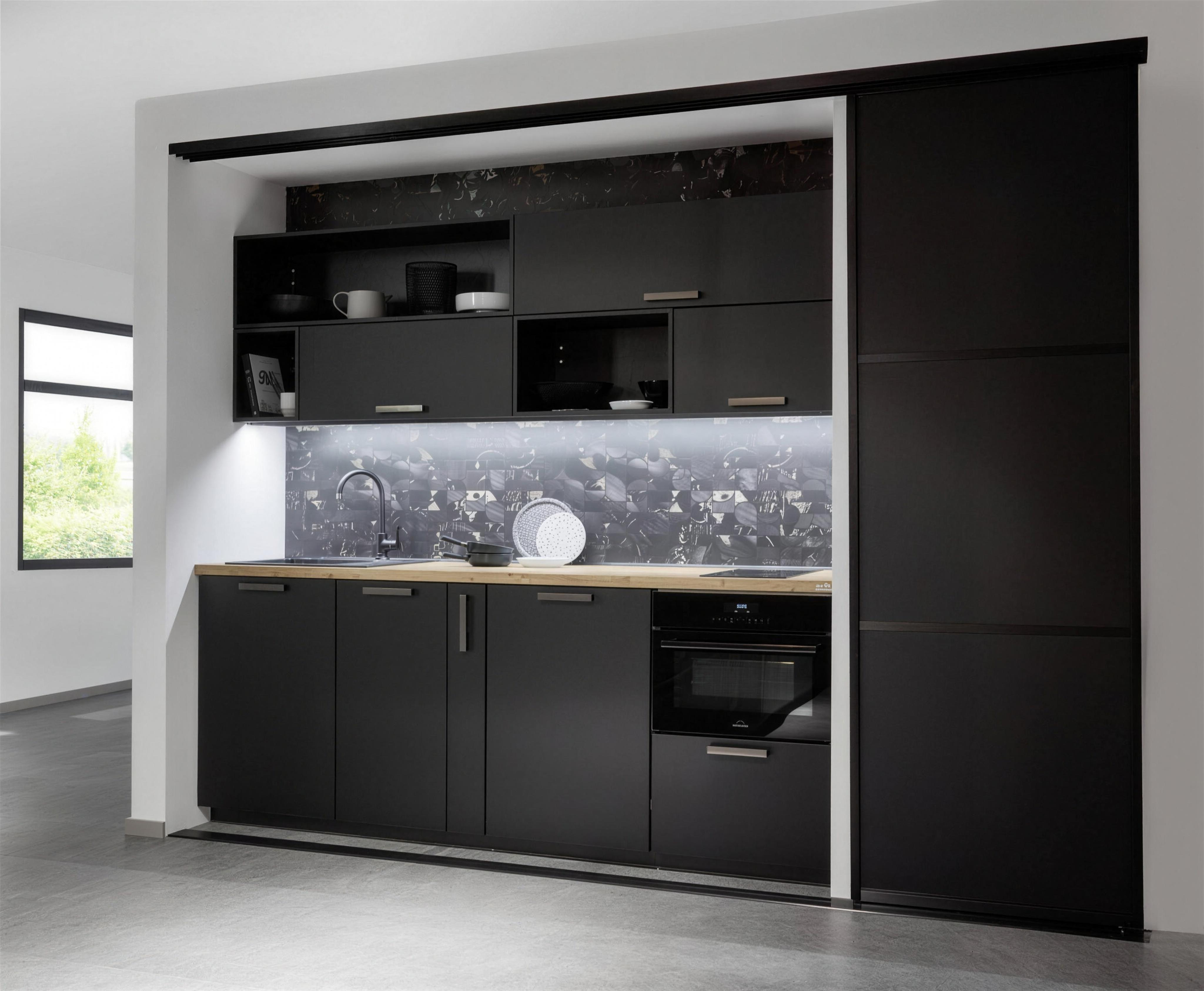 Dark stone splashback detail